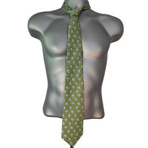 Umbria Italian Made Green Elephant Print Silk Tie